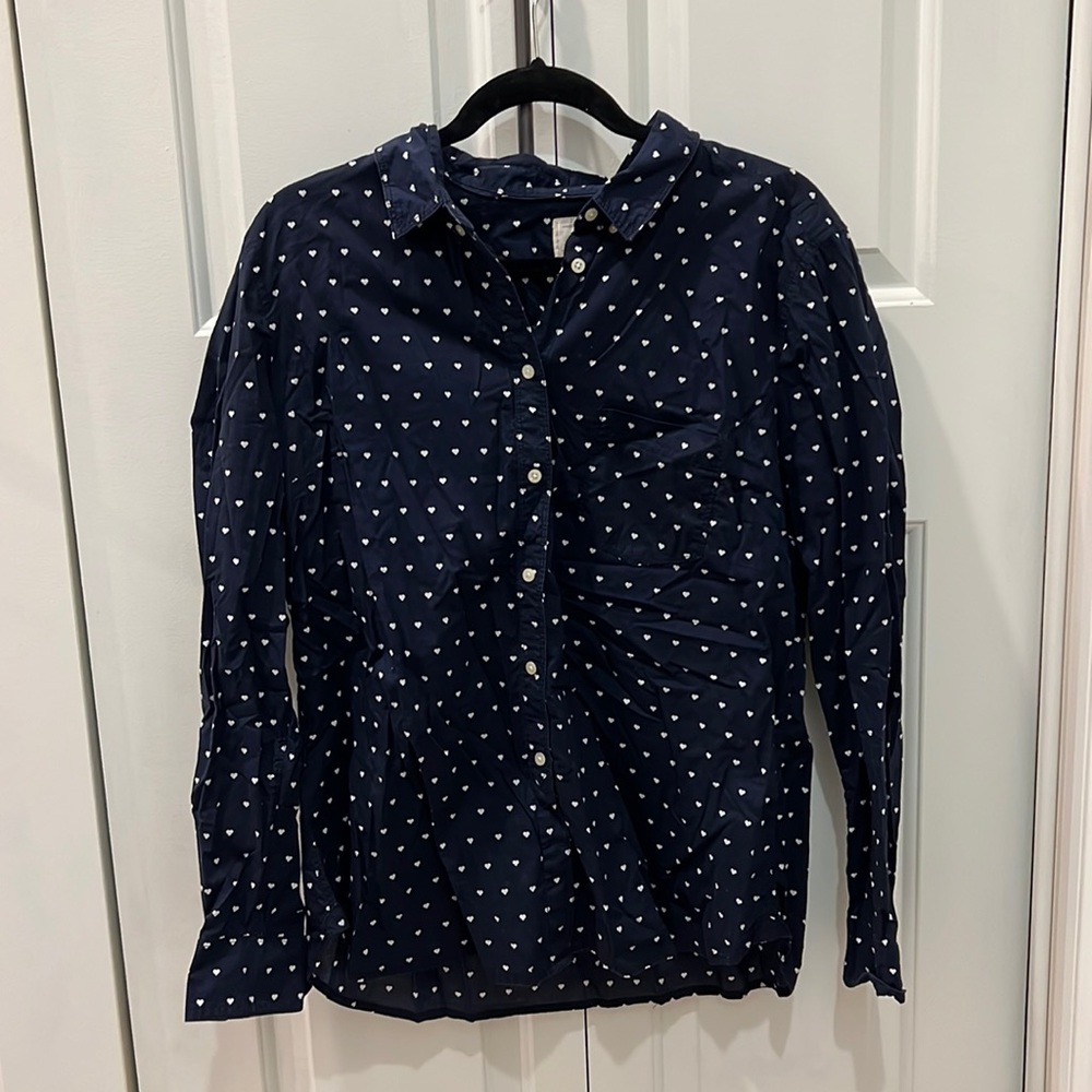 Gap Button Down Navy with White Hearts